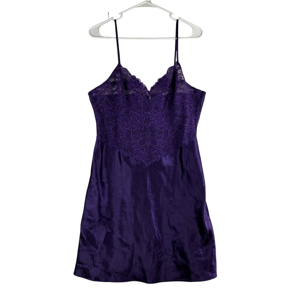 Vintage Avon Chemise Women’s Large Dark Purple Lace Bodice Sexy Satin Slip Dress